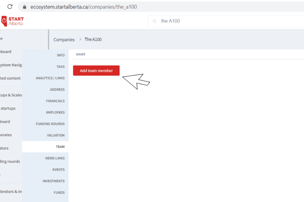 Add a team member to your company profile on Start Alberta database